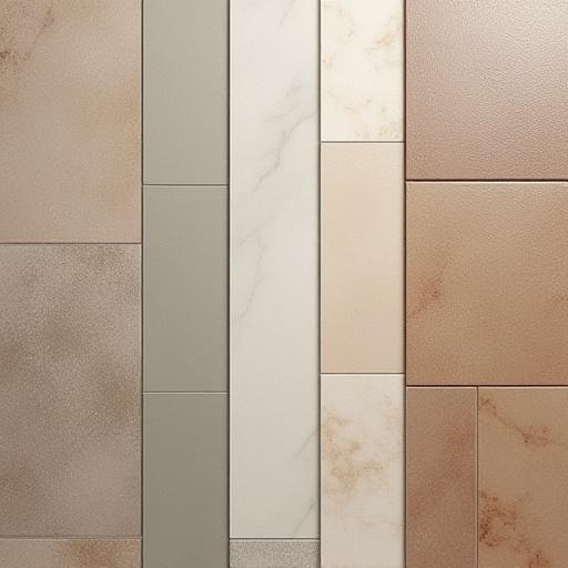 Esposizione di piastrelle in ceramica di vari colori.